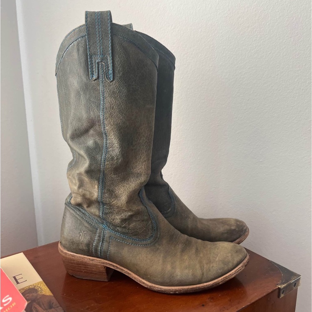 Distressed Frye Leather Cowboy Boots